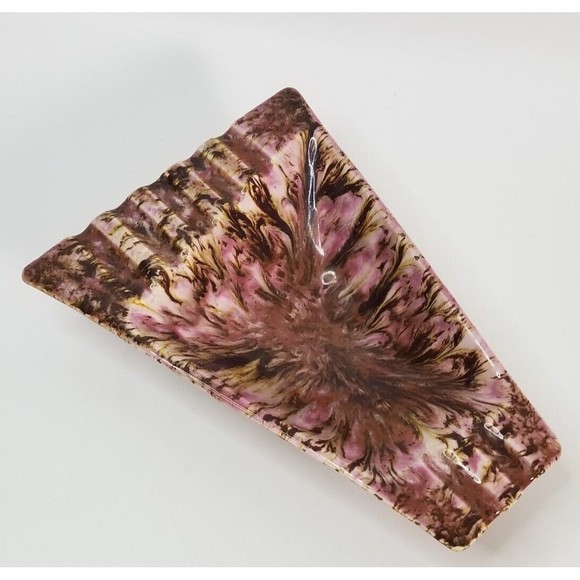 VINTAGE MCM Art Deco Ashtray Geometric Ceramic Brown Gold Pink Purple - Picture 3 of 10